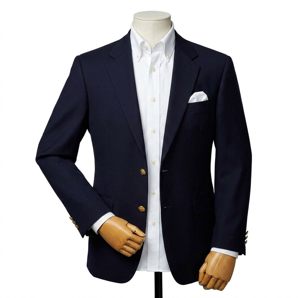 Lauren Ralph Lauren Navy Blazer Pure Wool Gold Crest Buttons Sport Coat Mens 44L